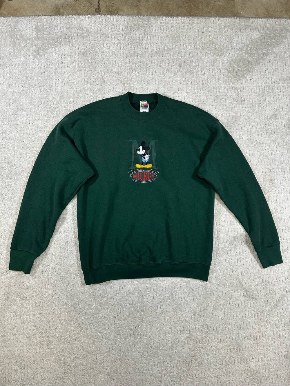 Vintage Fruit of the Loom Dark Green Mickey Crewneck Sweatshirt